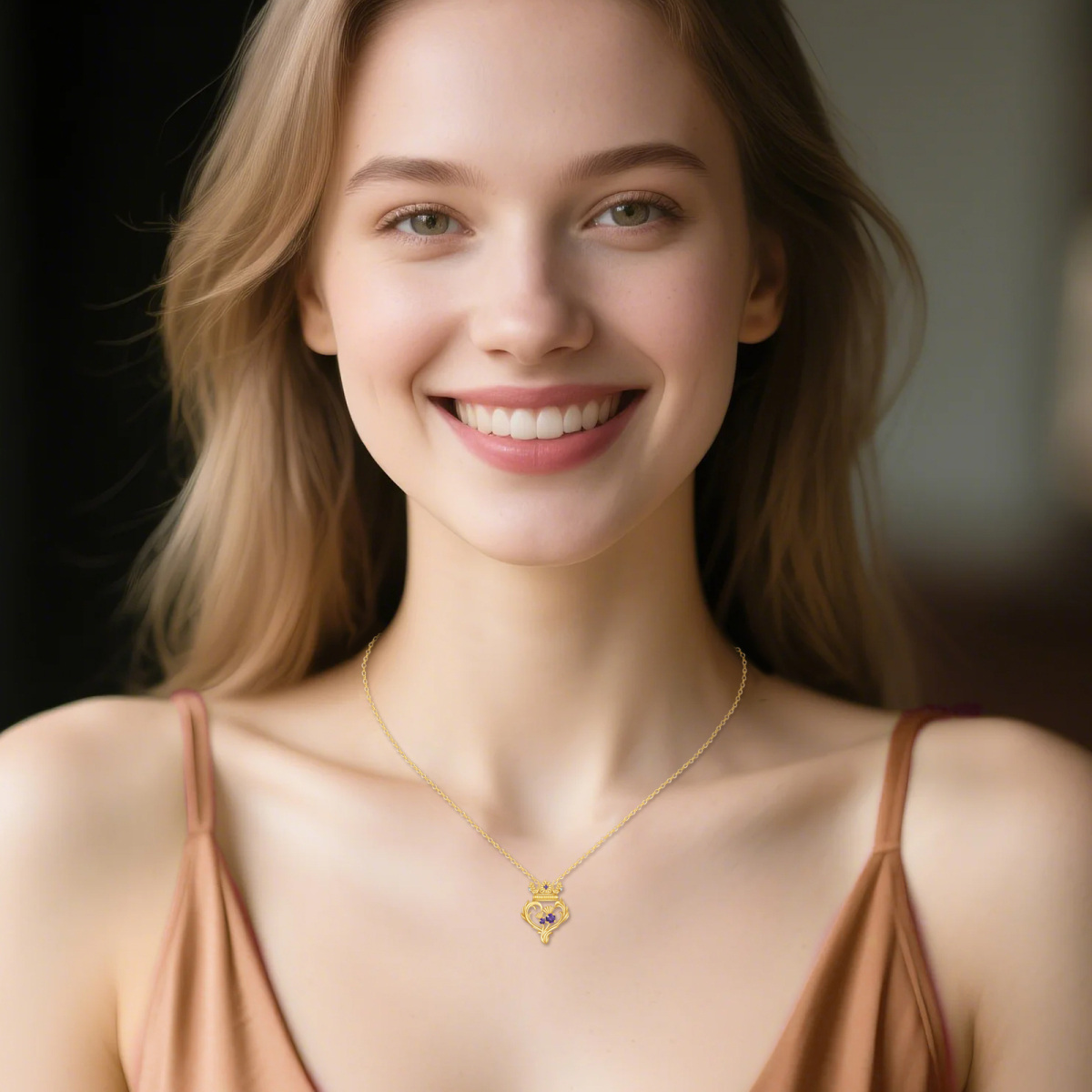 14K Gold Cubic Zirconia Bauhinia Pendant Necklace-2