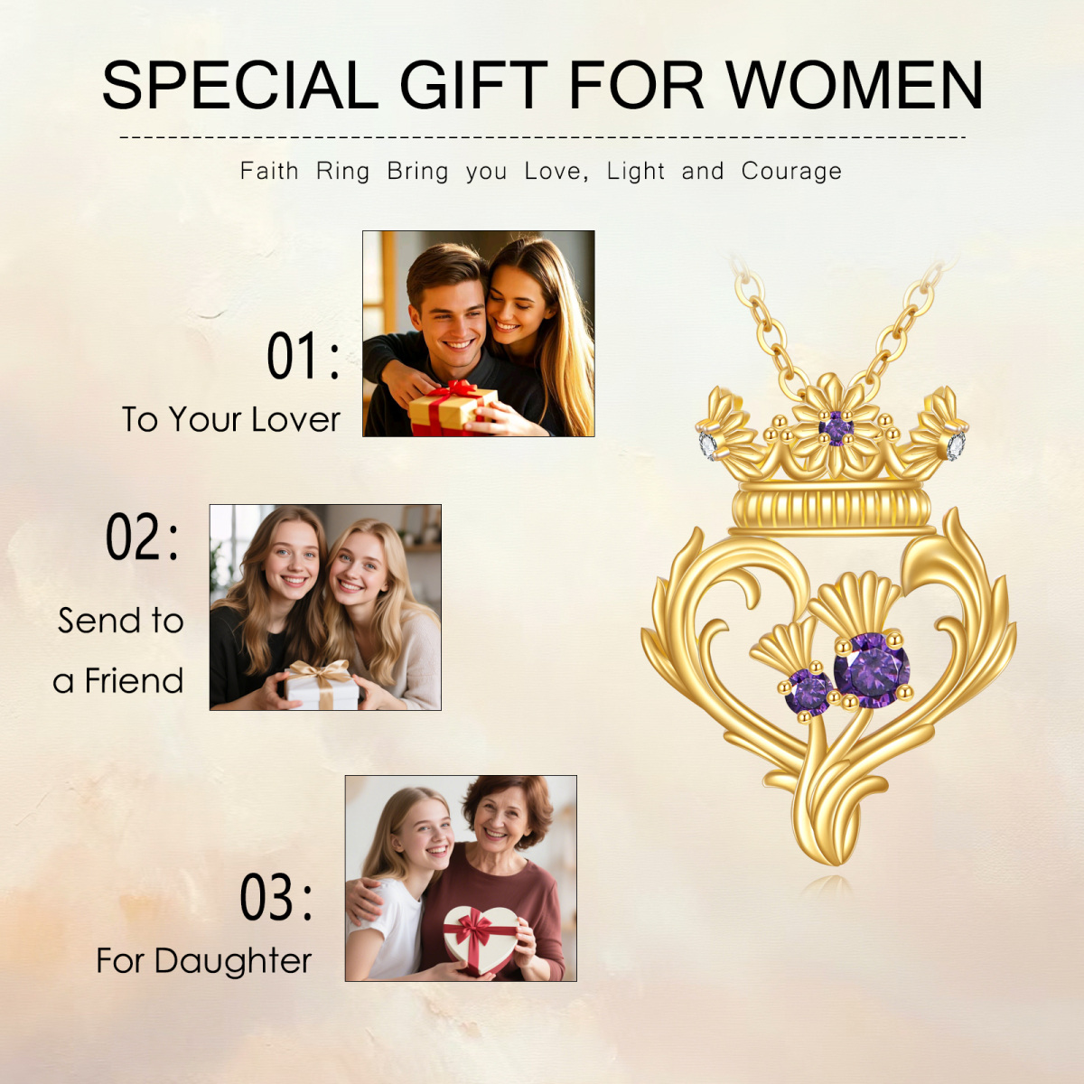 14K Gold Cubic Zirconia Bauhinia Pendant Necklace-6
