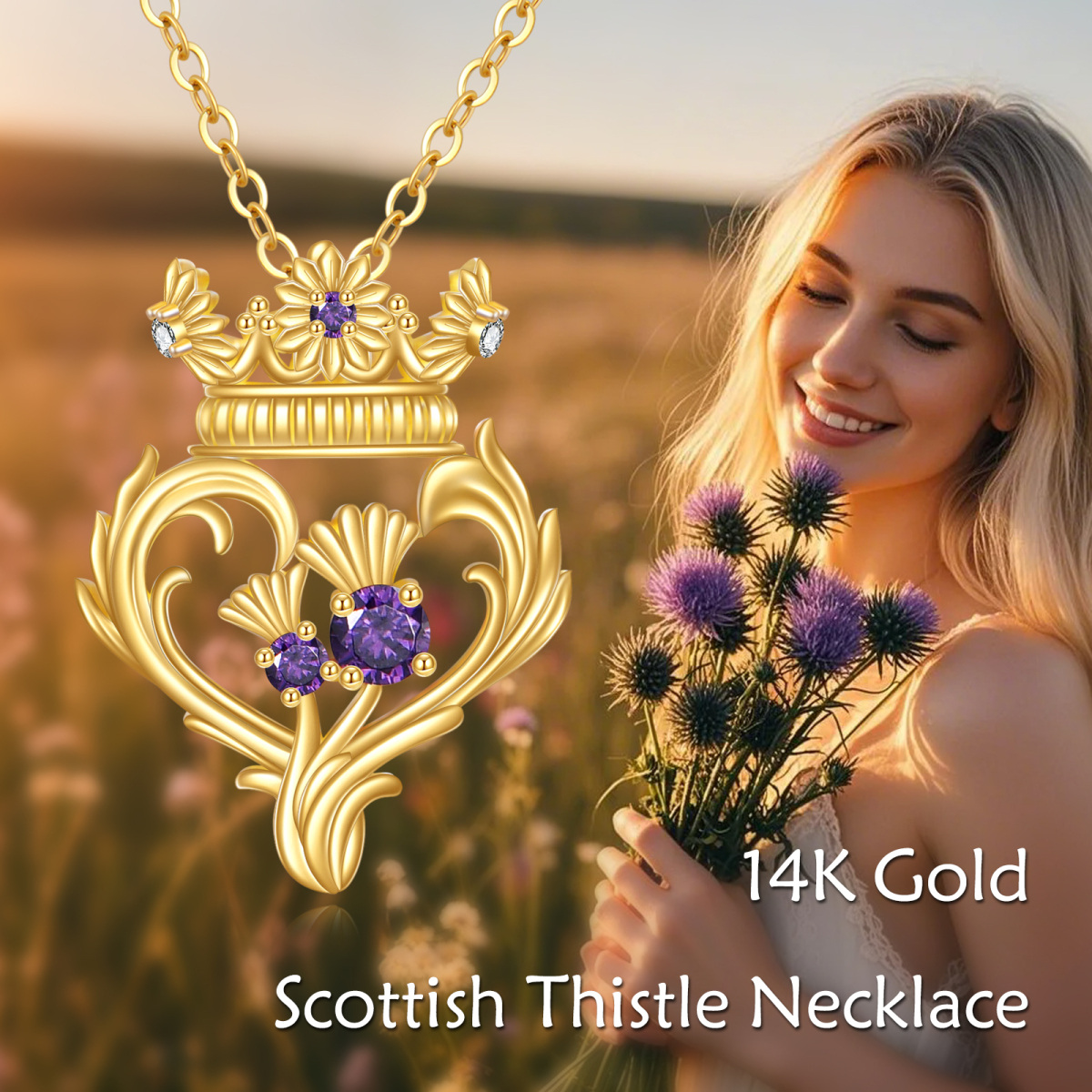 14K Gold Cubic Zirconia Bauhinia Pendant Necklace-7