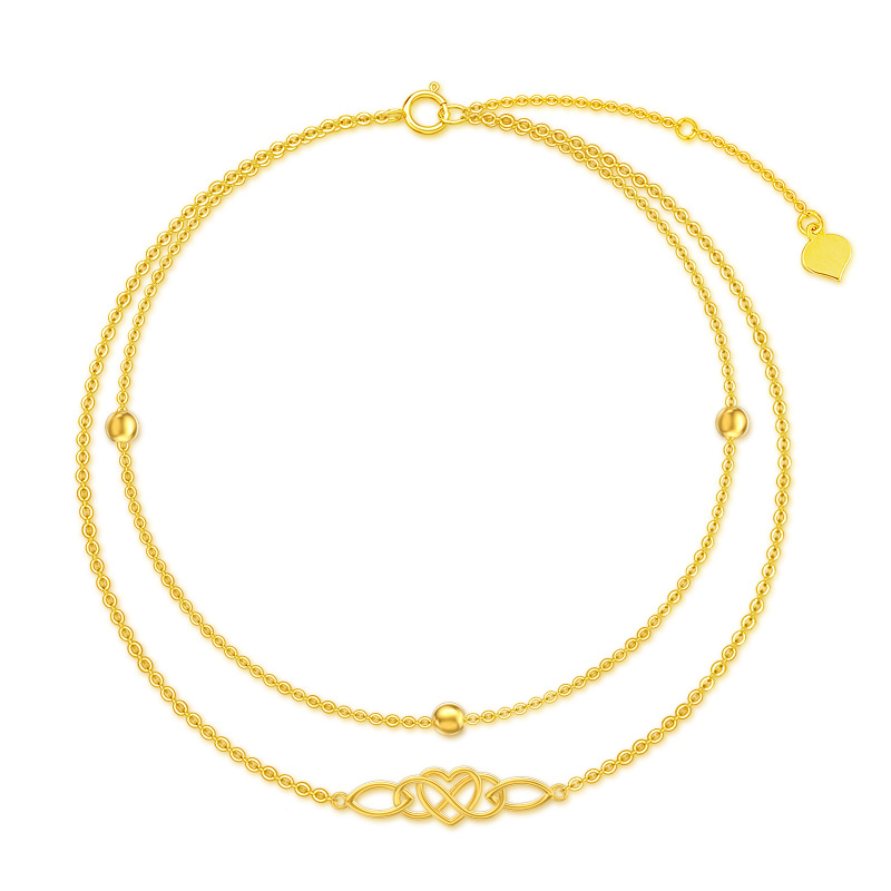 10K Gold Bead Celtic Knot Heart Multi-layered Charm Anklet-19
