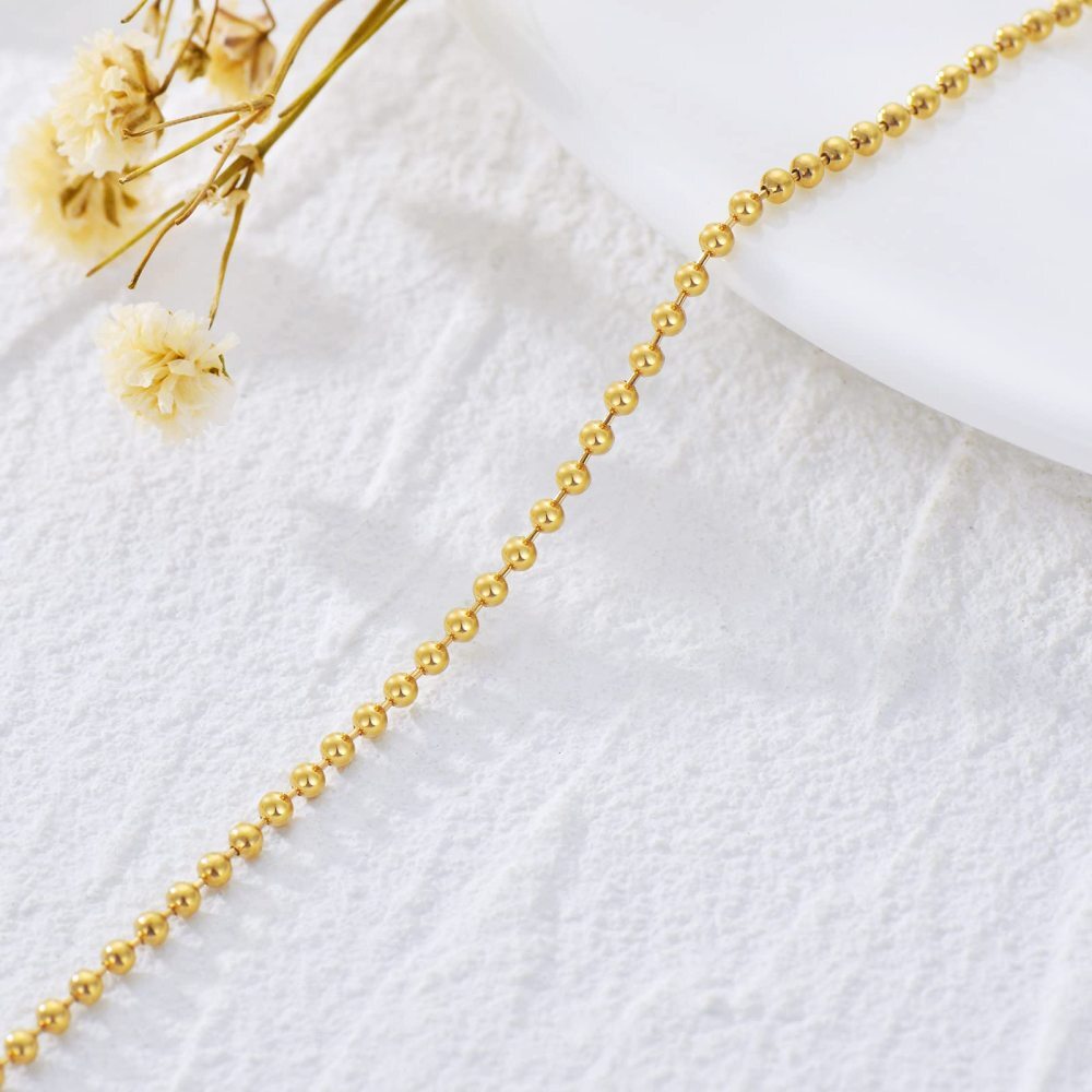 10K Gold Bead Bead Chain Bracelet For Women-4