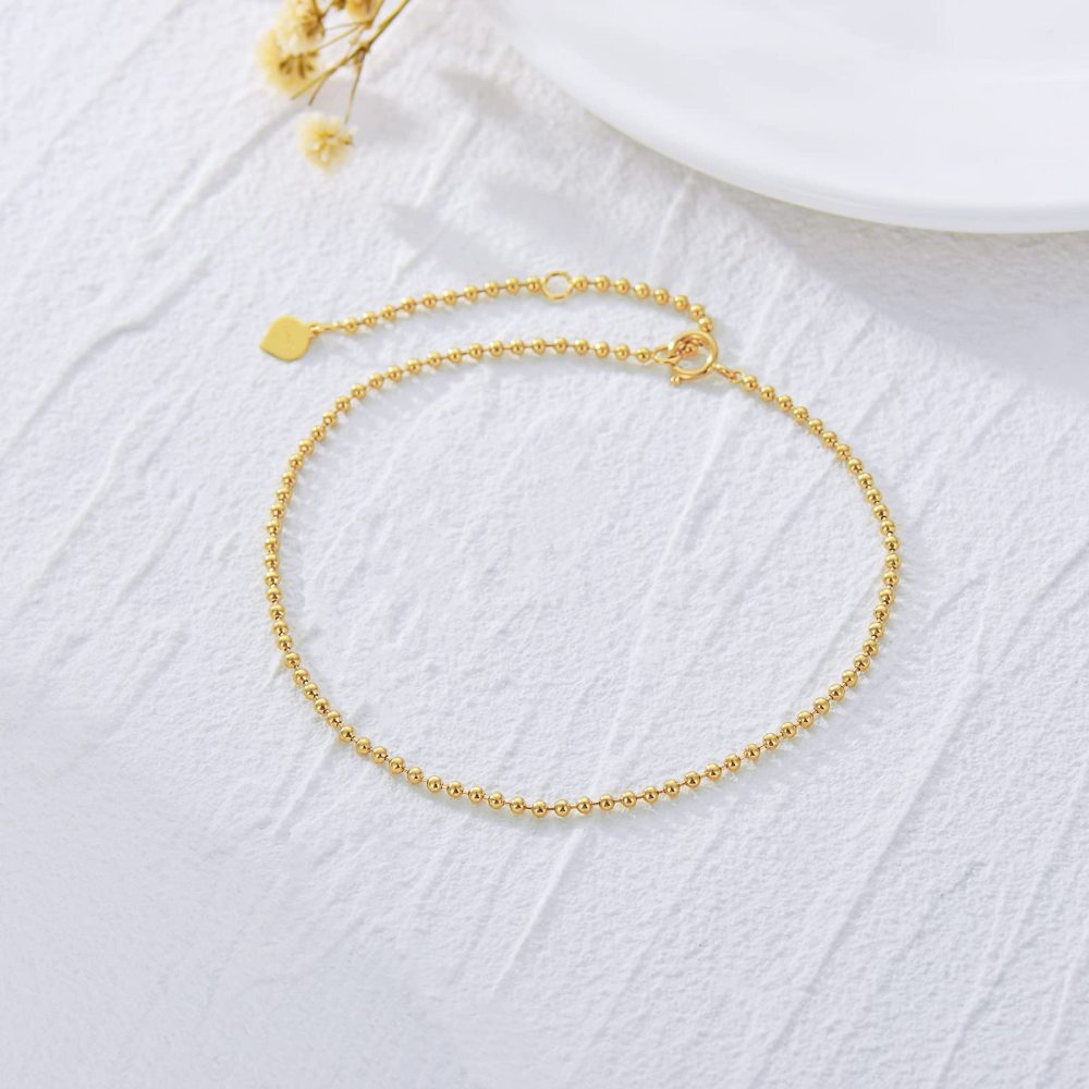 10K Gold Bead Bead Chain Bracelet For Women-5