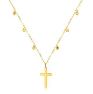 10K Gold Bead & Cross Pendant Necklace-55