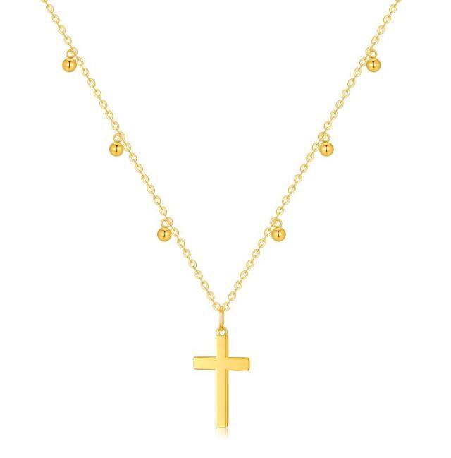 14K Gold Bead & Cross Pendant Necklace-1