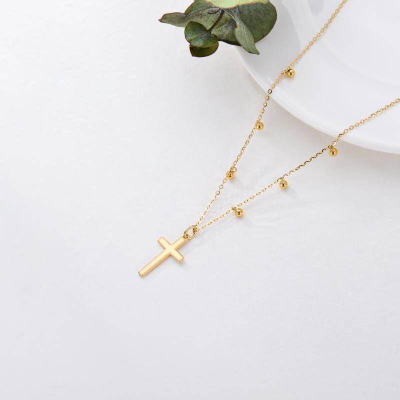 10K White Gold Bead & Cross Pendant Necklace-4