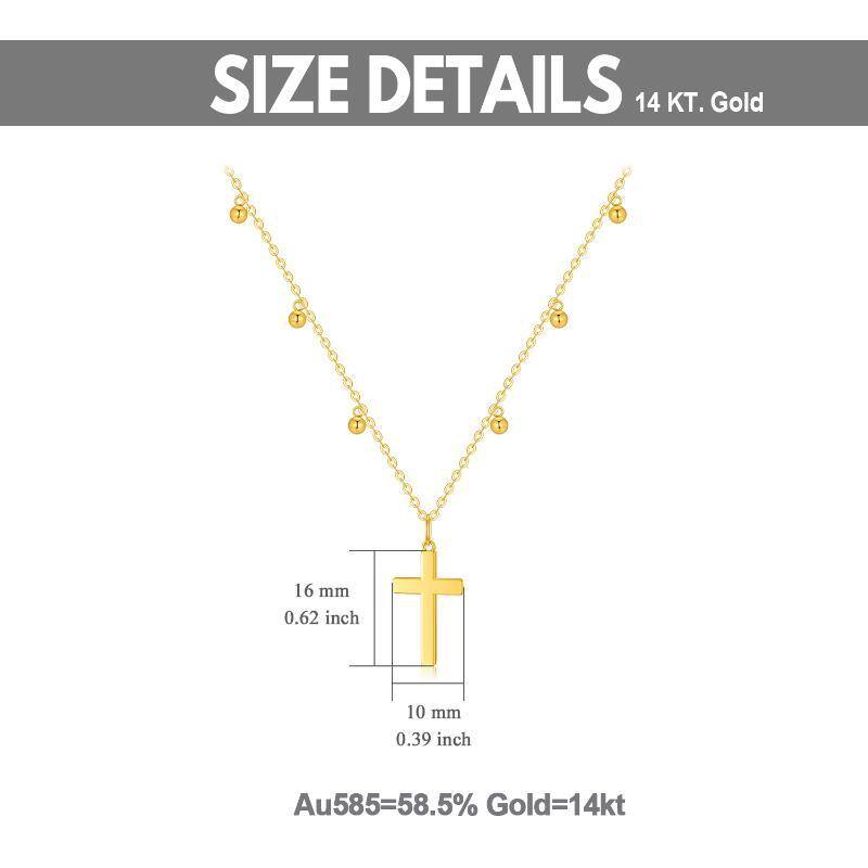 10K Gold Bead & Cross Pendant Necklace-6