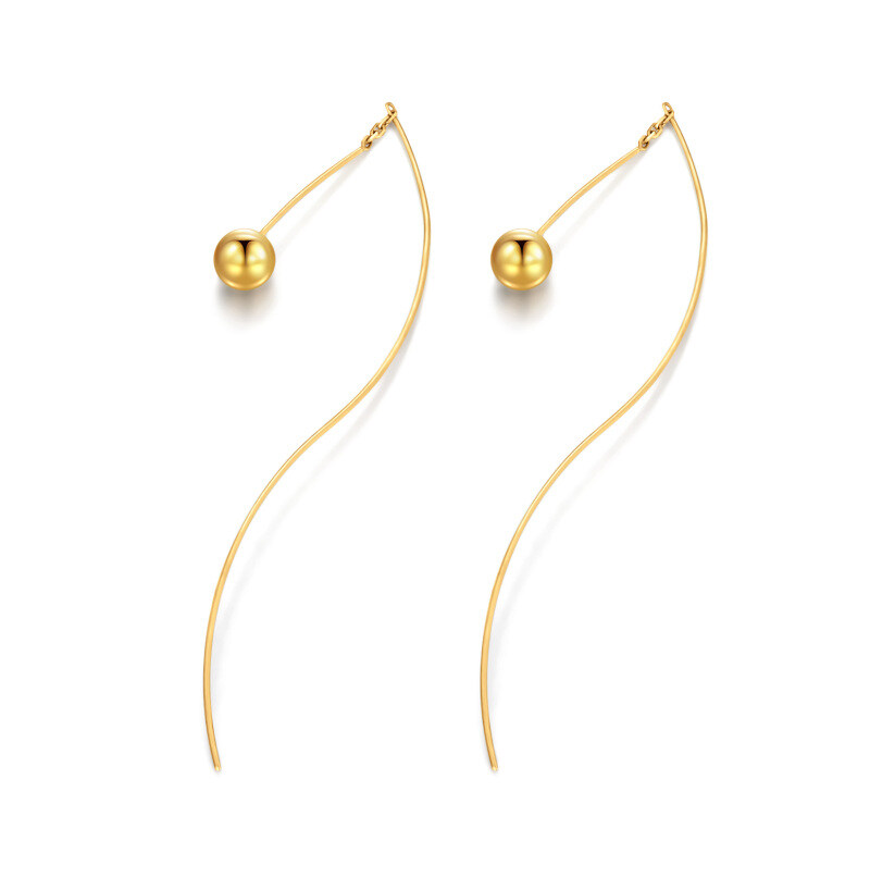 10K Gold Bead Drop Earrings-18