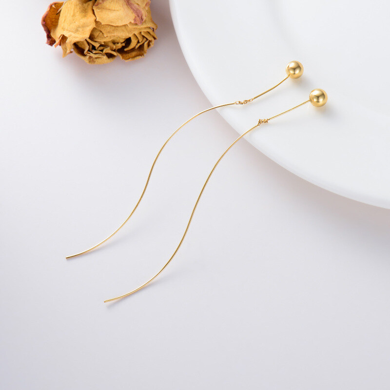 10K Gold Bead Drop Earrings-3