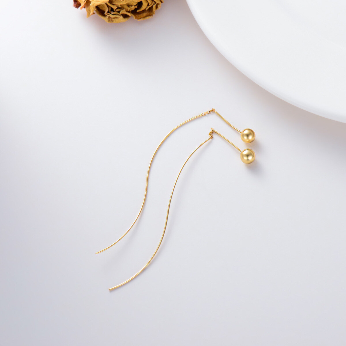 10K Gold Bead Drop Earrings-4