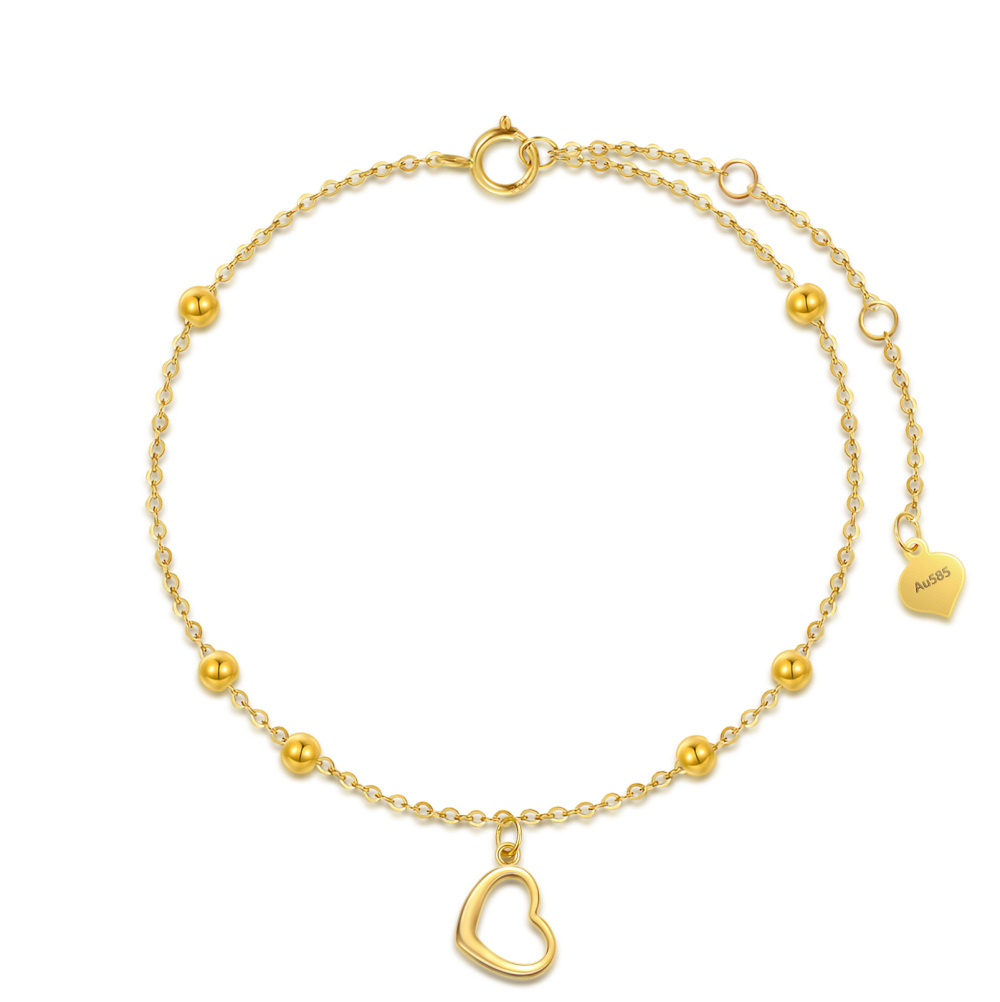 10K Gold Bead & Heart Bracelet for Women-1