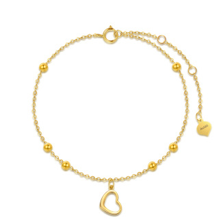 14K Gold Bead & Heart Bracelet for Women-11