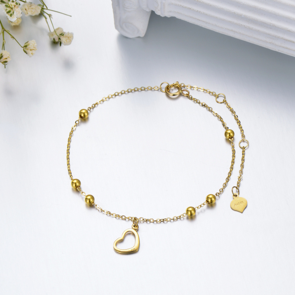 10K Gold Bead & Heart Bracelet for Women-3