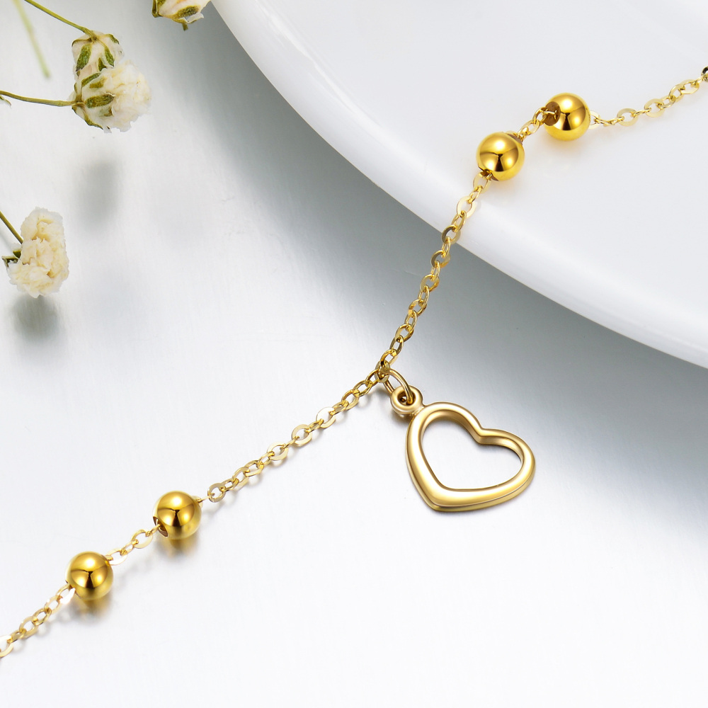 10K Gold Bead & Heart Bracelet for Women-4