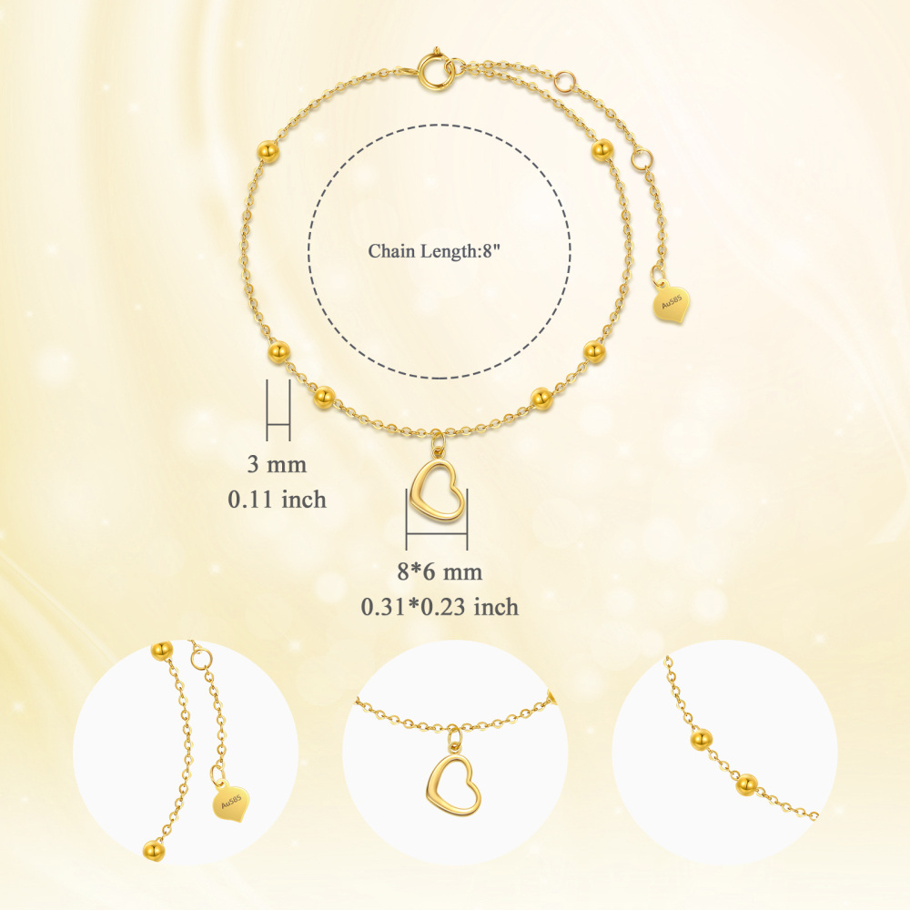 10K Gold Bead & Heart Bracelet for Women-5