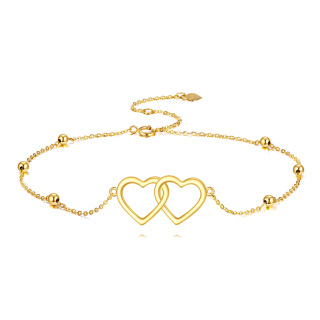10K Gold Bead & Heart With Heart Charm Bracelet-3