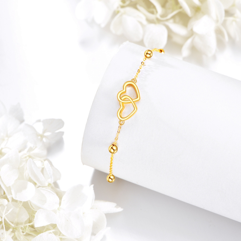 Pulsera de oro blanco de 10 quilates con cuentas y corazón con dije de corazón-3