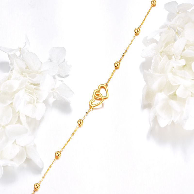 Pulsera de oro blanco de 10 quilates con cuentas y corazón con dije de corazón-4