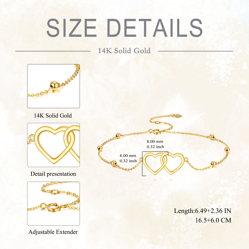 Pulsera de oro blanco de 10 quilates con cuentas y corazón con dije de corazón-5