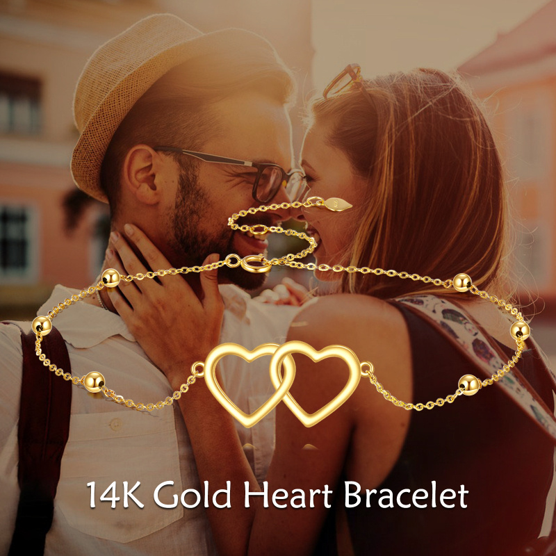 Pulsera de oro blanco de 10 quilates con cuentas y corazón con dije de corazón-6