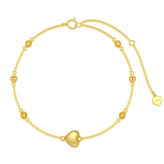 10K Gold Bead & Heart Charm Bracelet