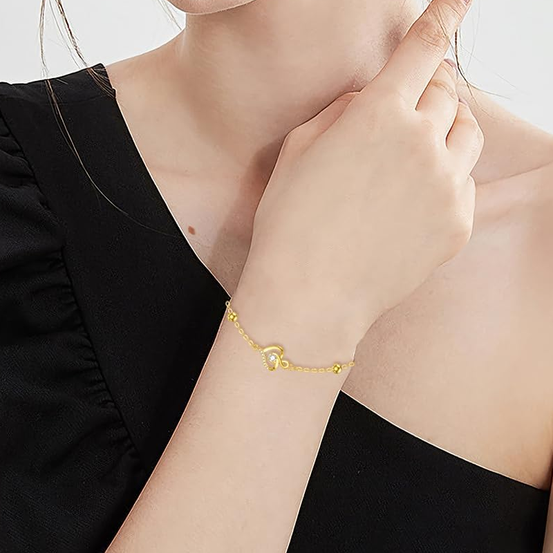 Bracciale con simbolo dell'infinito a forma di cuore con perline di zirconi cubici in oro 10K per donna-2