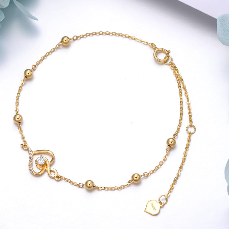 Bracciale con simbolo dell'infinito a forma di cuore con perline di zirconi cubici in oro 10K per donna-4