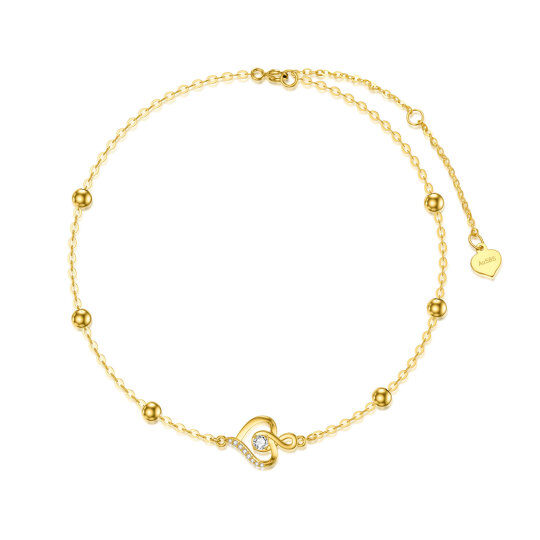 10K Gold Cubic Zirconia Bead Heart Infinity Symbol Charm Bracelet