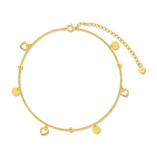 10K Gold Bead & Heart Single Layer Anklet-24