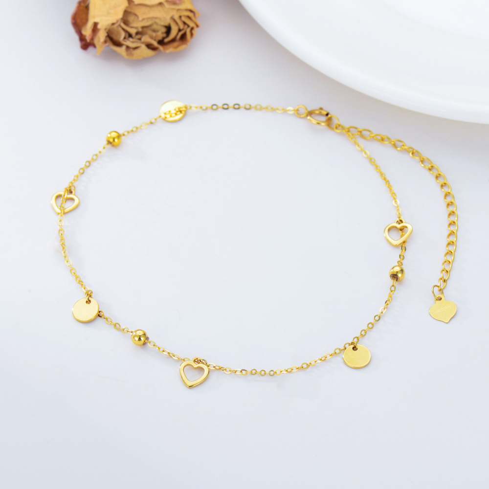10K Gold Bead & Heart Single Layer Anklet-3
