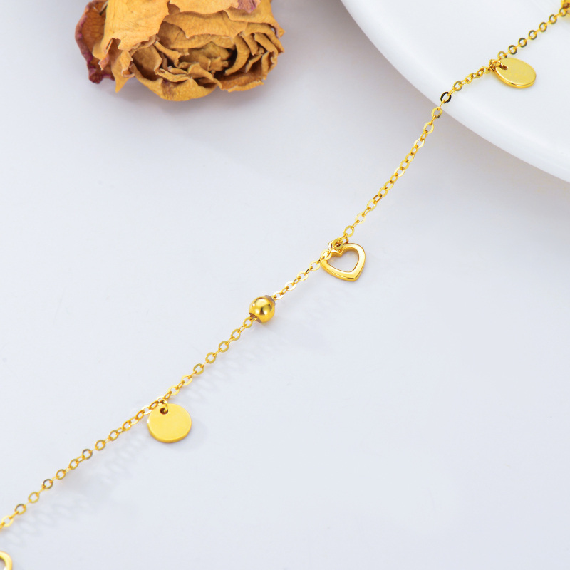 خلخال من الذهب الأبيض عيار 10 قيراط مع خرز وقلب من طبقة واحدة-4