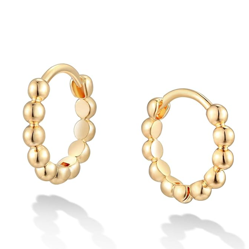 Sterling Silver with Yellow Gold Plated Bead Hoop Earrings-1