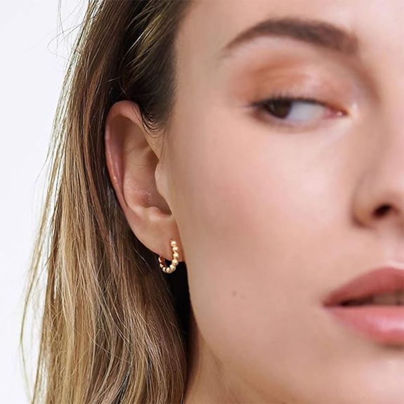 Sterling Silver with Yellow Gold Plated Bead Hoop Earrings-2