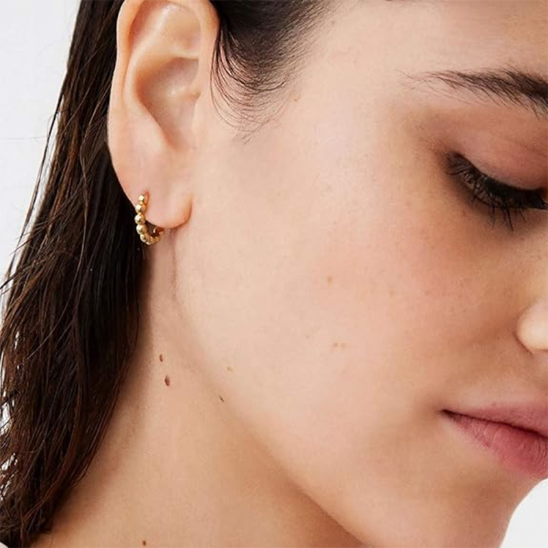 Sterling Silver with Yellow Gold Plated Bead Hoop Earrings-3