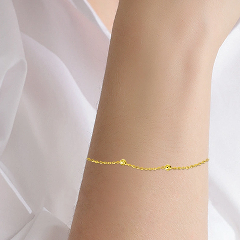 Pulsera de cuentas de metal con oro de 10 quilates para mujer-2