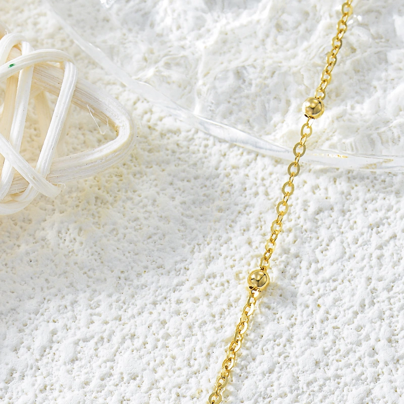 Pulsera de cuentas de metal con oro de 10 quilates para mujer-3