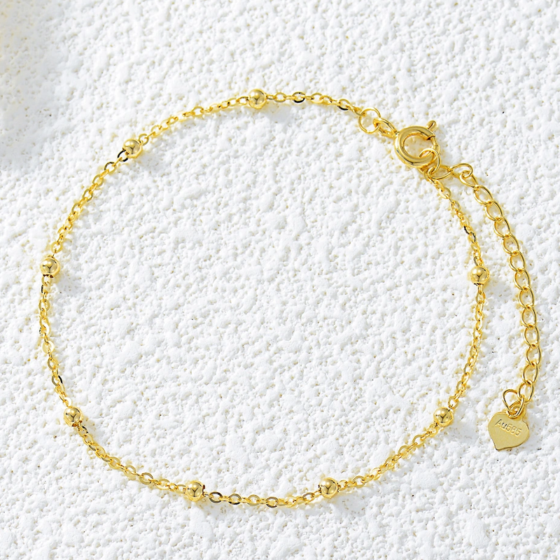 Pulsera de cuentas de metal con oro de 10 quilates para mujer-4