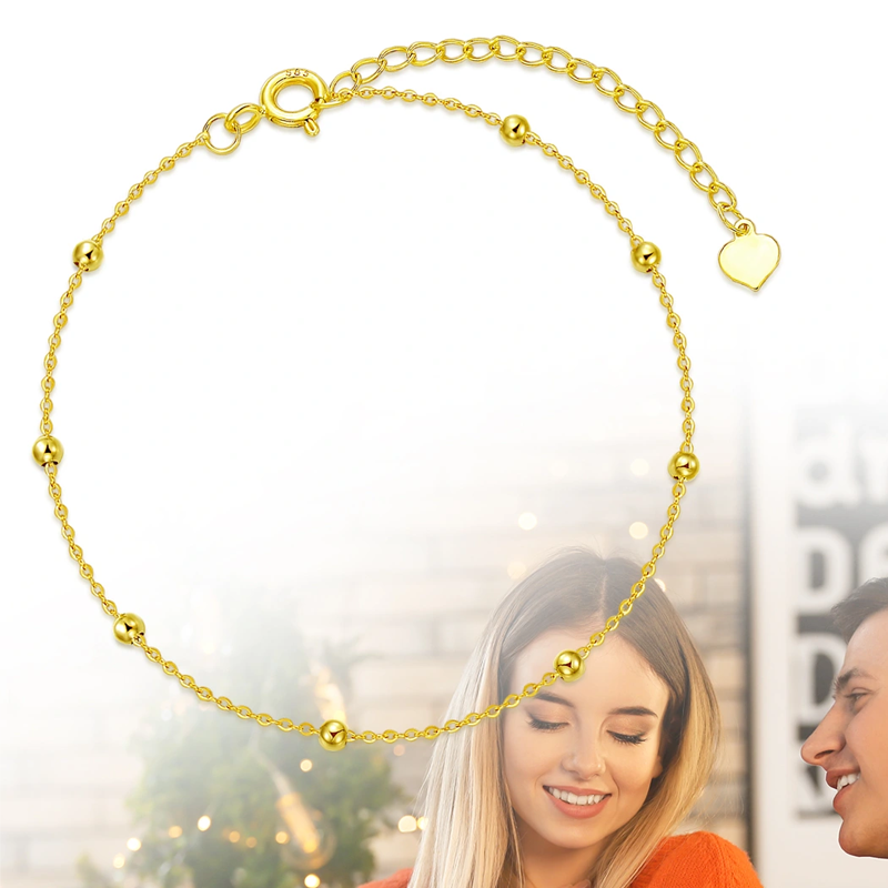 Pulsera de cuentas de metal con oro de 10 quilates para mujer-5