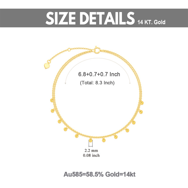 Tornozeleira multicamadas com contas de ouro 14K-5