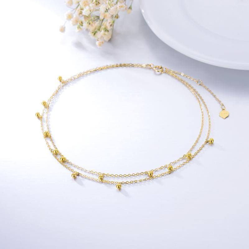 14K Gold Bead Multi-layered Anklet-4