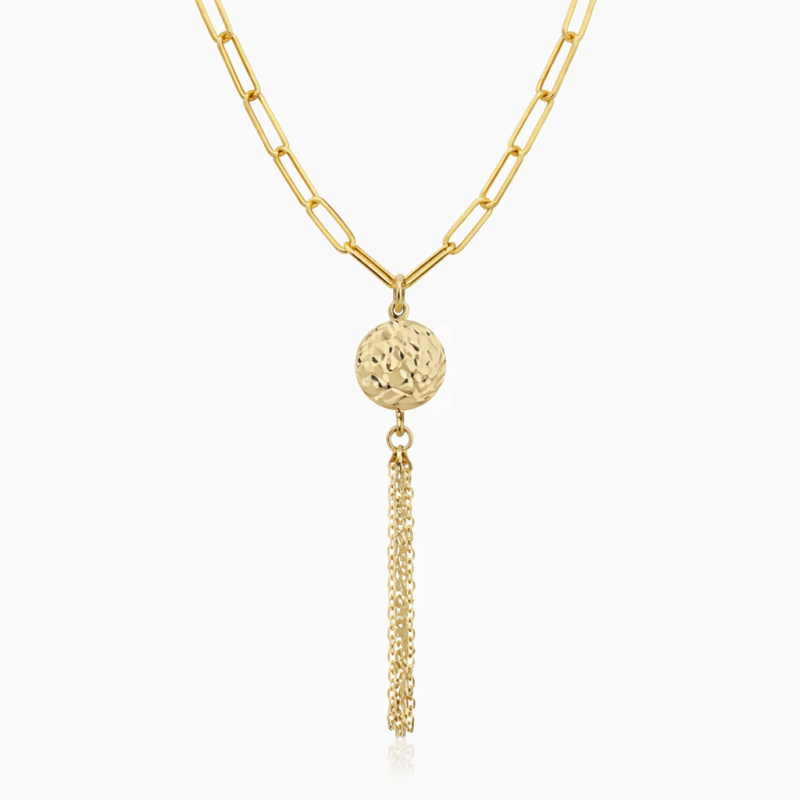 14K Gold Bead Pendant Necklace-1