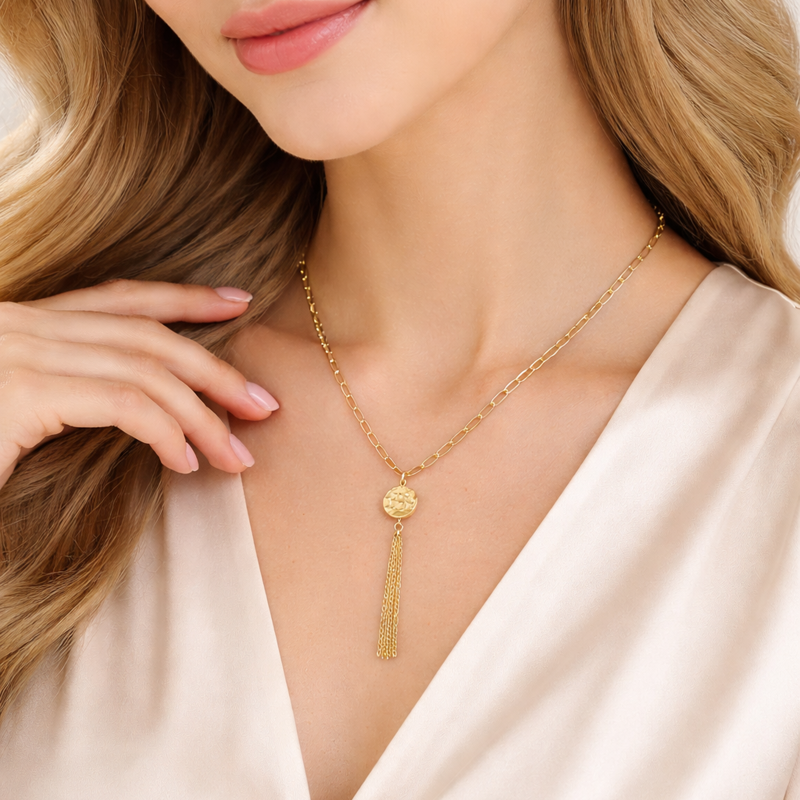 14K Gold Bead Pendant Necklace-2