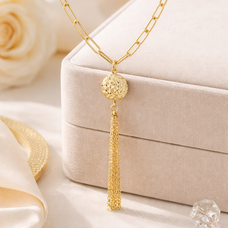 14K Gold Bead Pendant Necklace-3