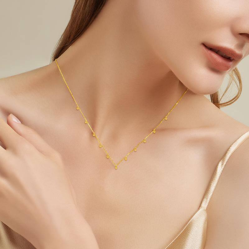 10K Gold Bead Pendant Necklace-2