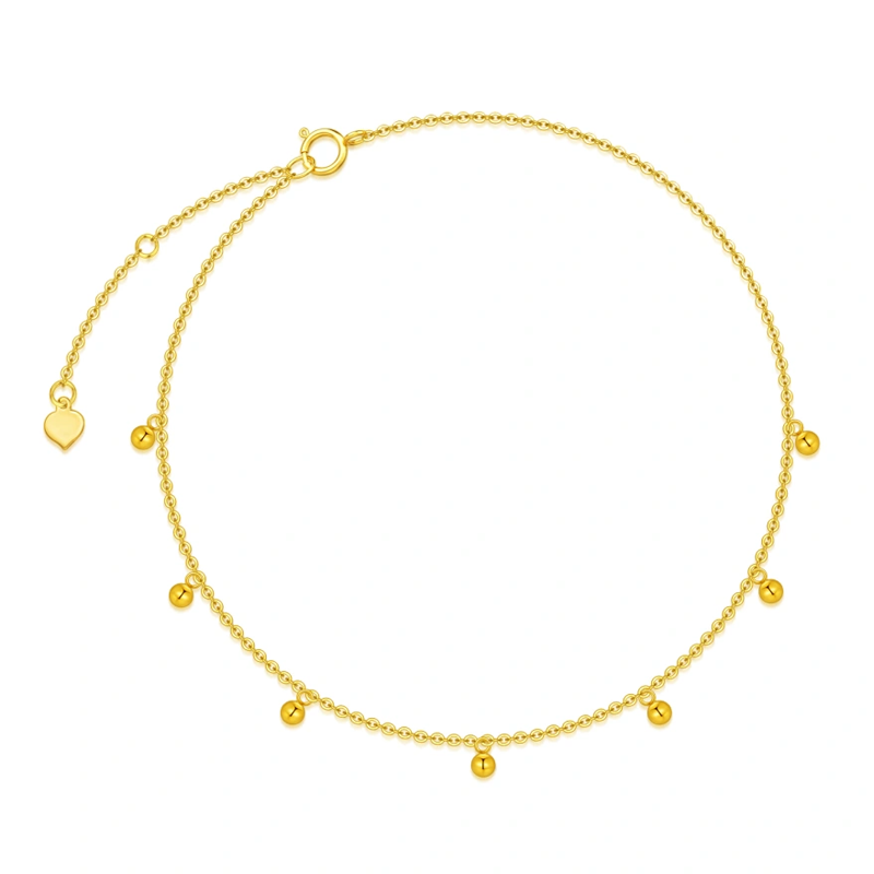 10K Gold Bead Single Layer Charm Anklet-1