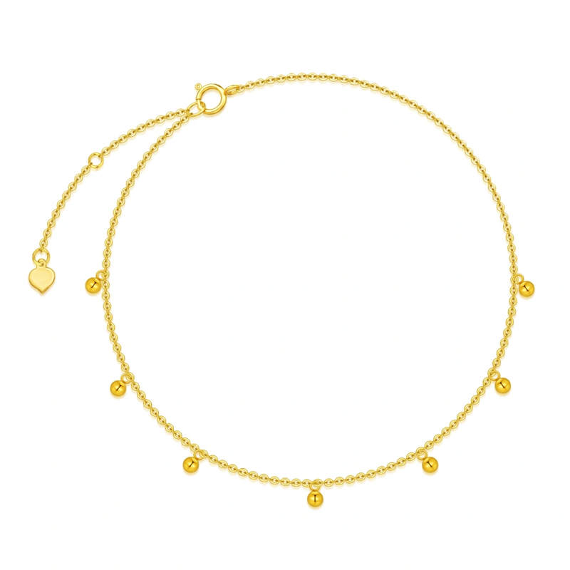 10K Gold Bead Single Layer Charm Anklet-5