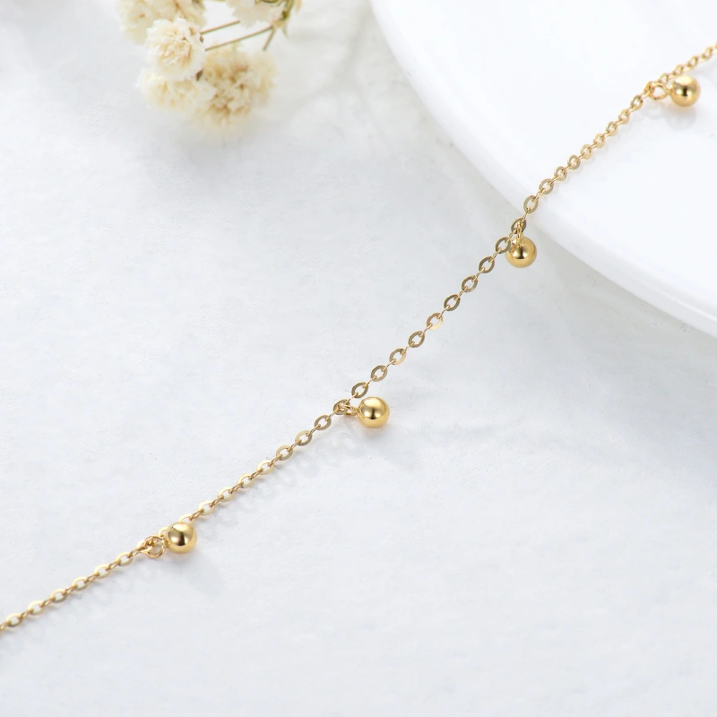 10K Gold Bead Single Layer Charm Anklet-3