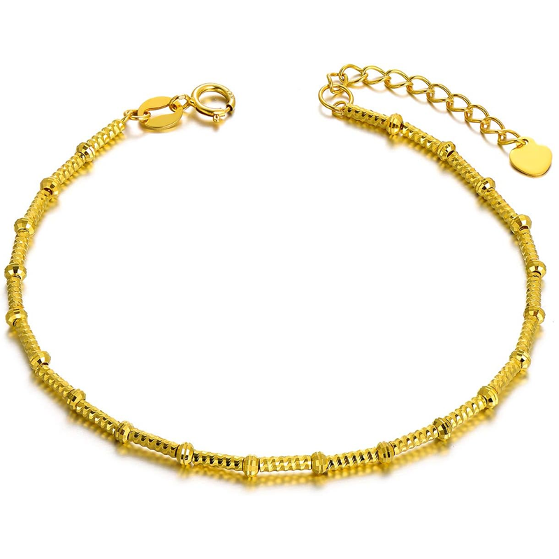 Pulsera de cadena con hueso de serpiente y cuentas de oro de 14 quilates para mujer-1