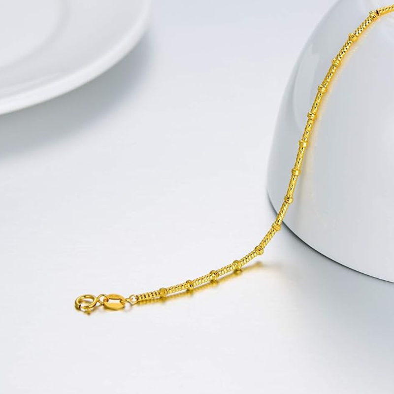 10K Gold Bead Snake Bone Chain Bracelet for Women-4
