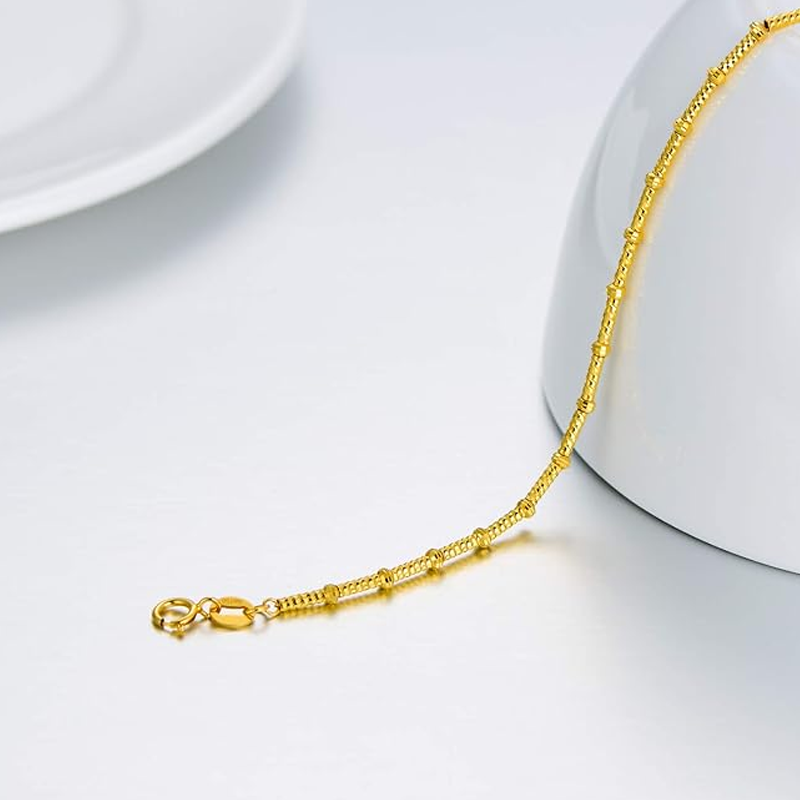 14K Gold Bead Snake Bone Chain Bracelet for Women-4