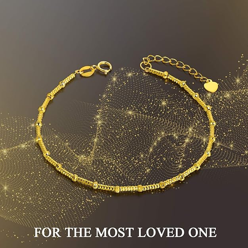 10K Gold Bead Snake Bone Chain Bracelet for Women-5